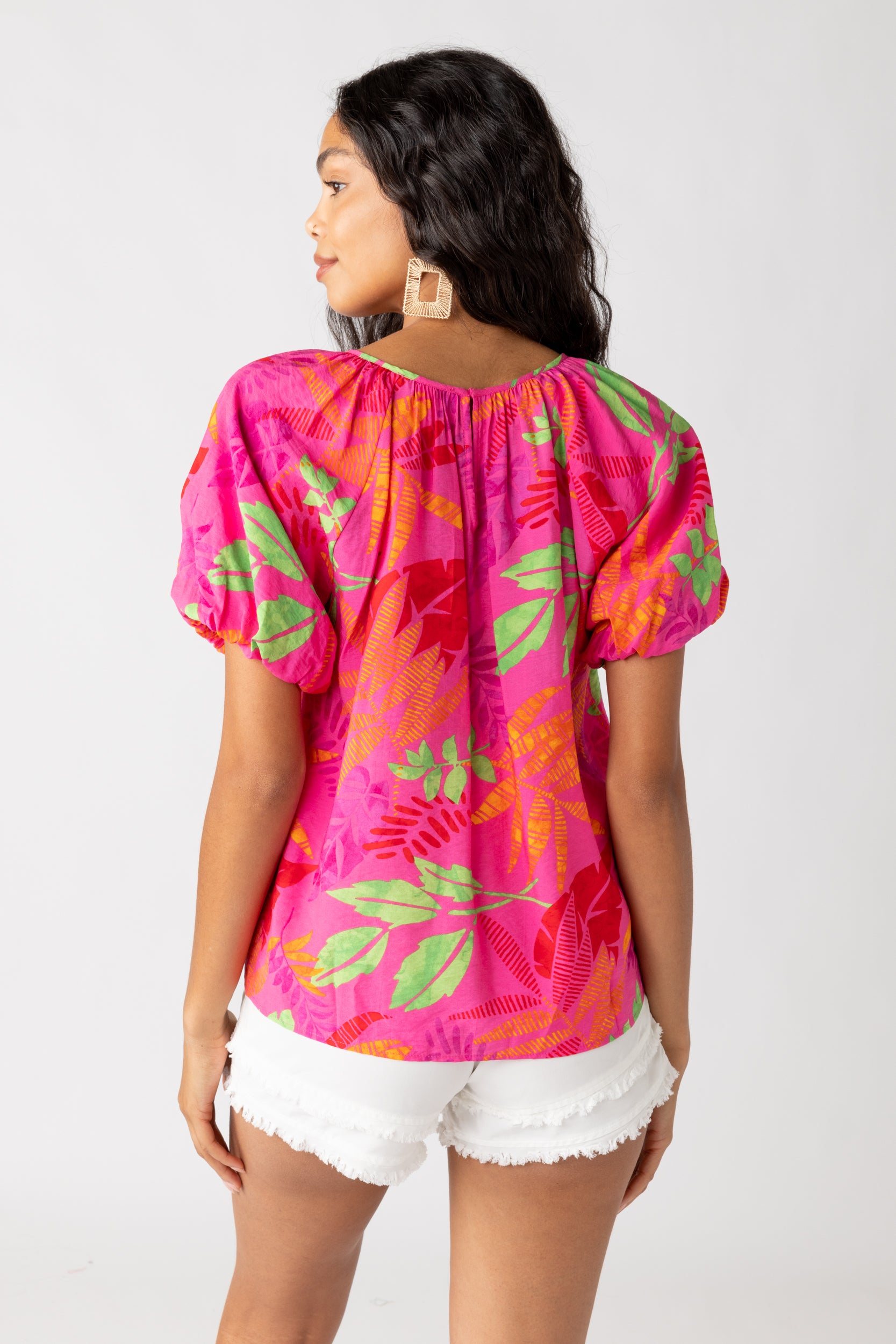 Patti Tropical Print Bubble Sleeve Blouse - fab'rik