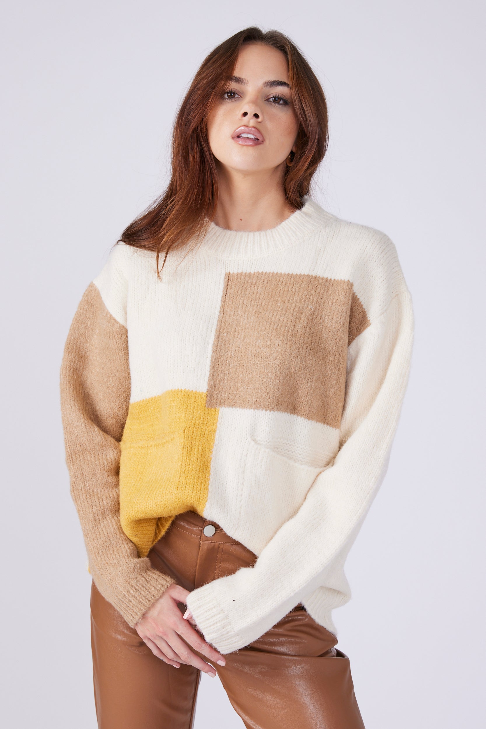 Olivia Colorblock Pocket Detail Sweater - fab'rik
