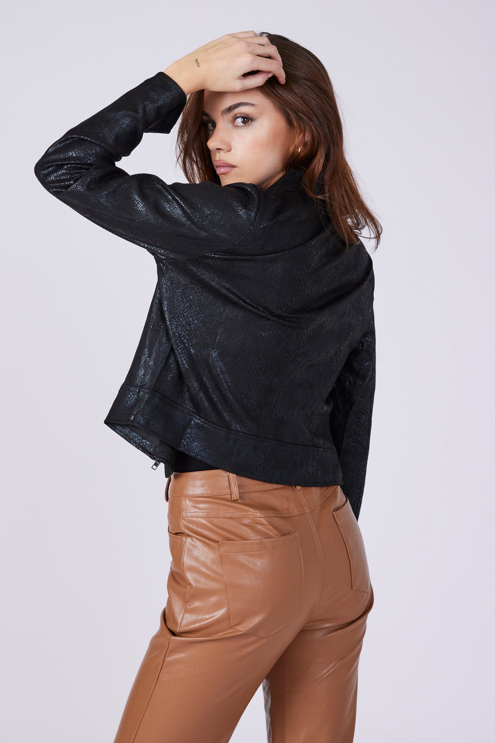 Harmony Snake Embossed Moto Jacket - fab'rik