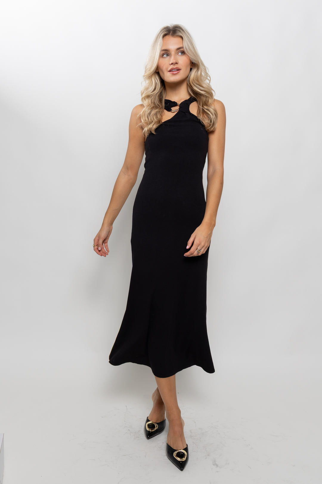 Blakely Gold Detail Midi Dress Black / S Blakely Gold Detail Midi Dress Black / S