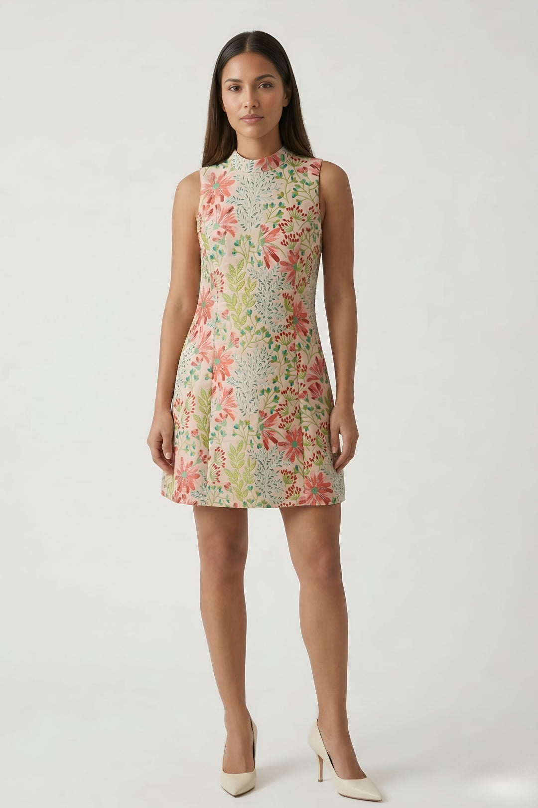 jacquard dress mini Olivia Mock Neck Size medium measures 26.25 tulle_and_lace_dress Size:14 UK / 15 US A-line White Long Sleeve