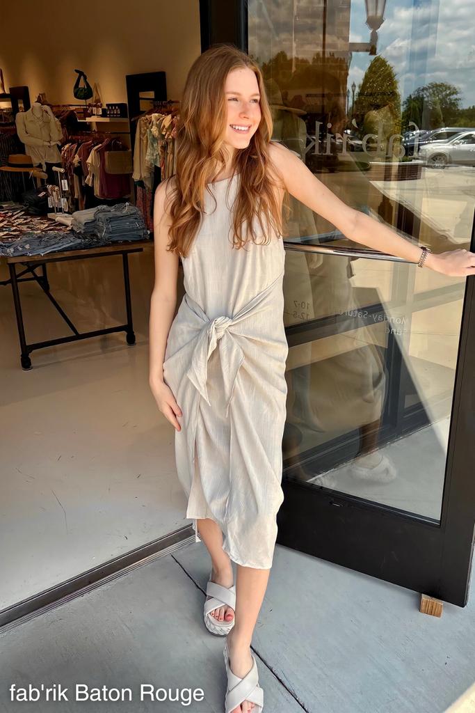SALE - Hope Tie Waist Linen Midi Dress - fab'rik