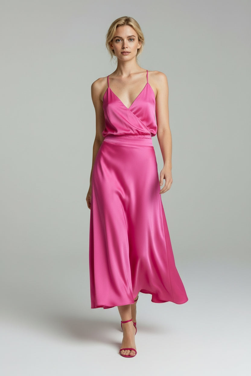 satin swing midi dress Satin midi dress with open back SWING