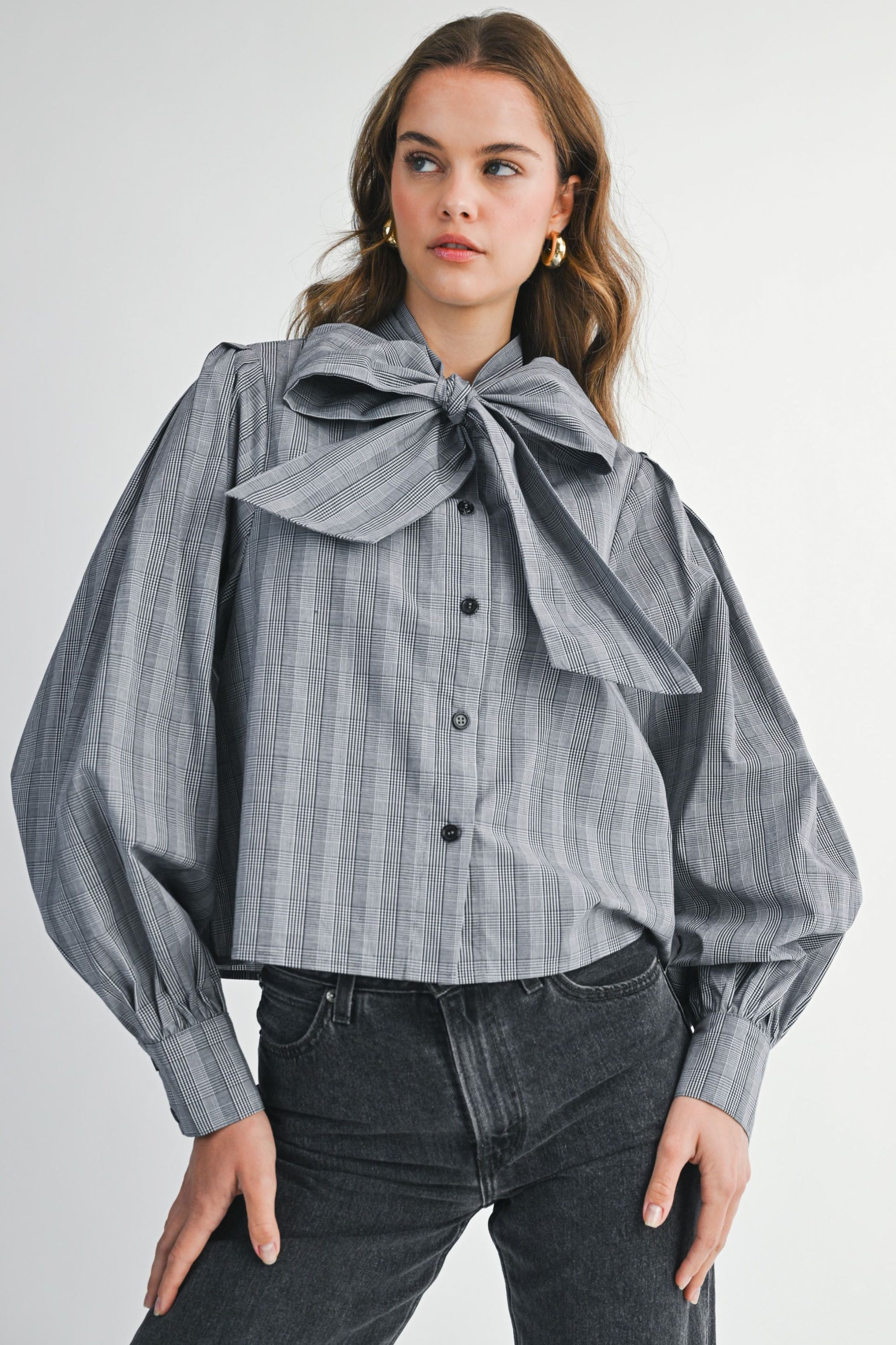 Violet Plaid Bow Blouse Top – fab'rik