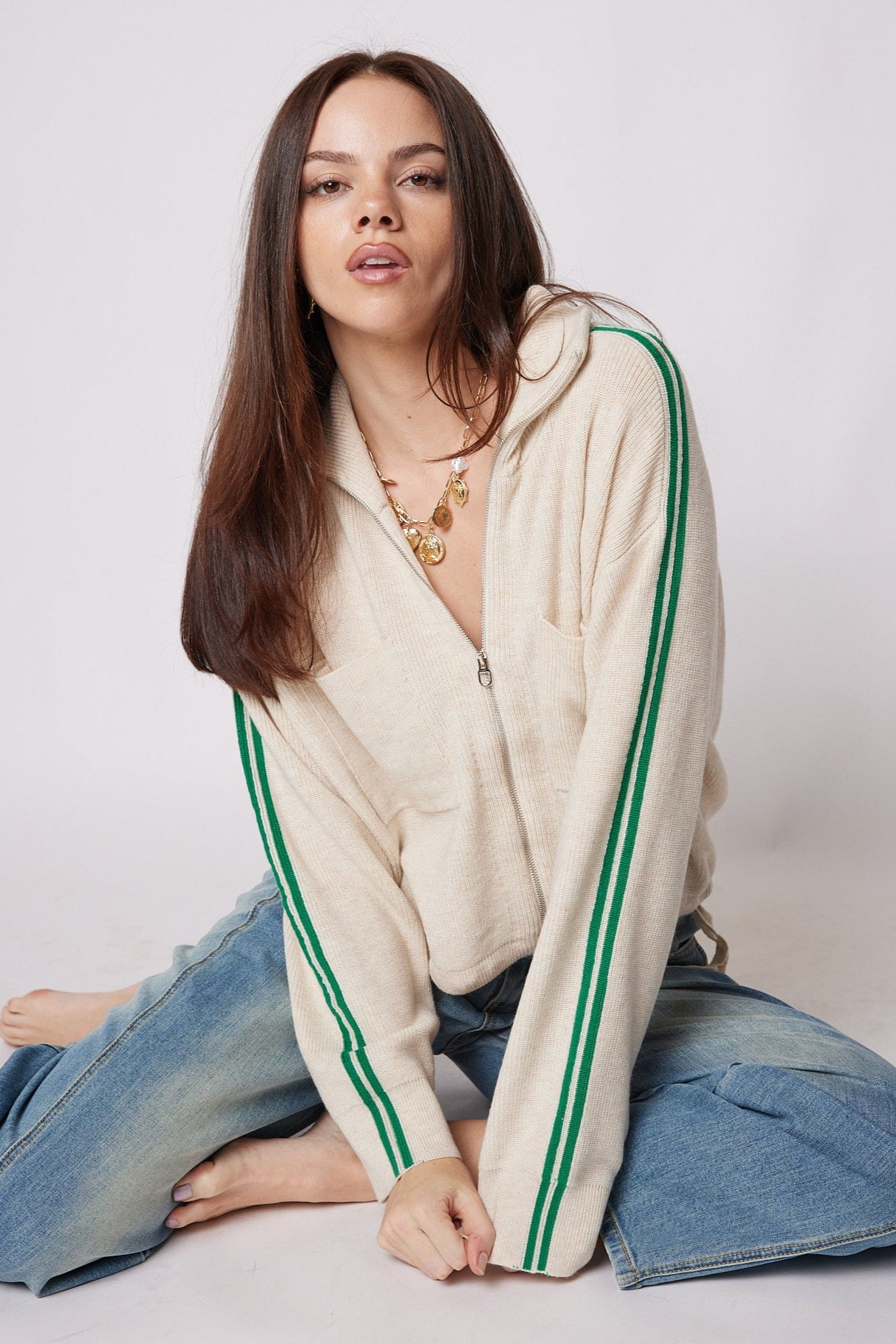 Carla Stripe Zip Up Knit Sweater