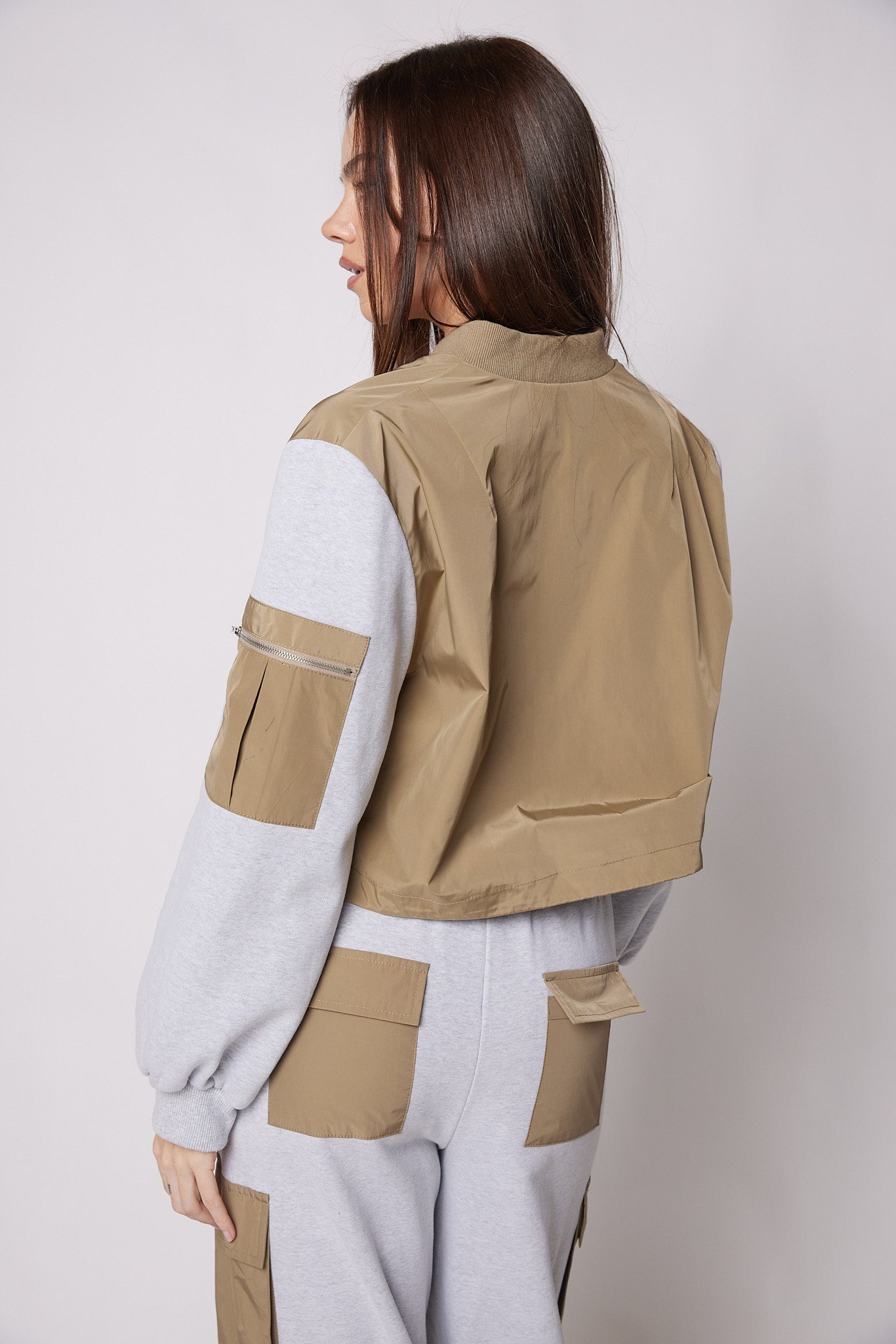 SALE - Annie French Terry Nylon Mix Bomber Jacket