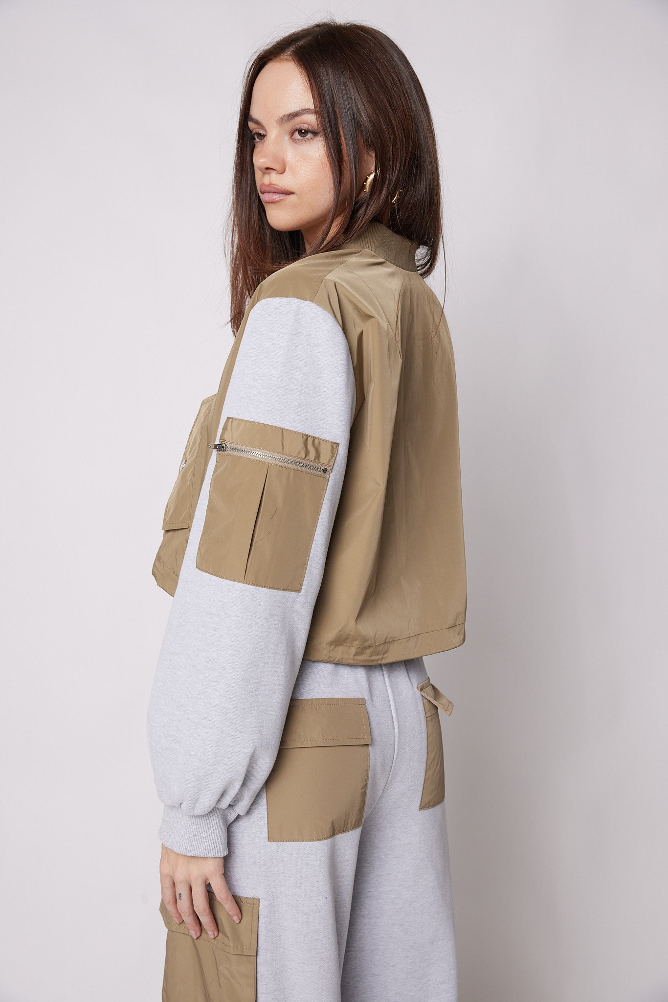SALE - Annie French Terry Nylon Mix Bomber Jacket