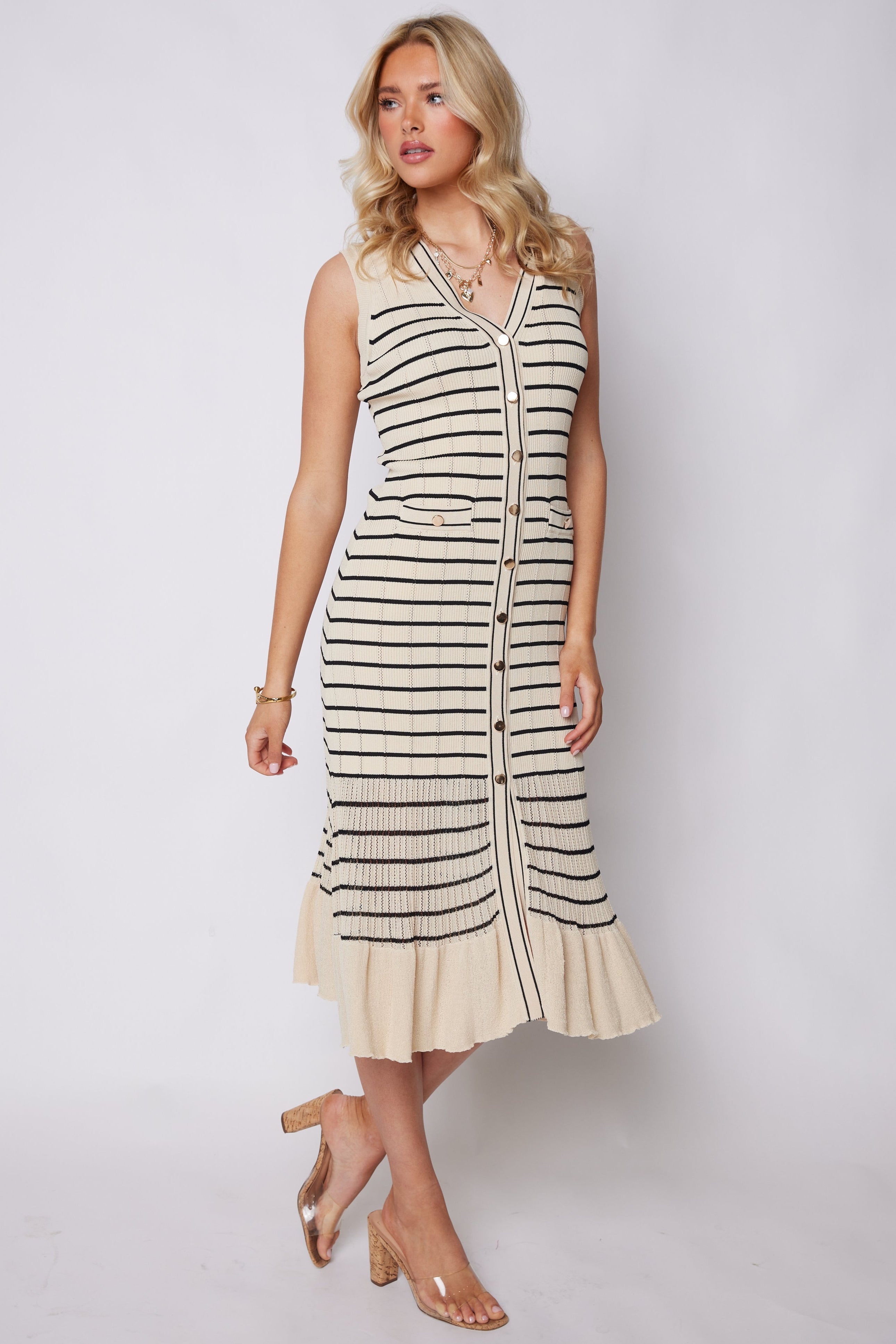 SALE - Juliette Knit Stripe Button Front Dress