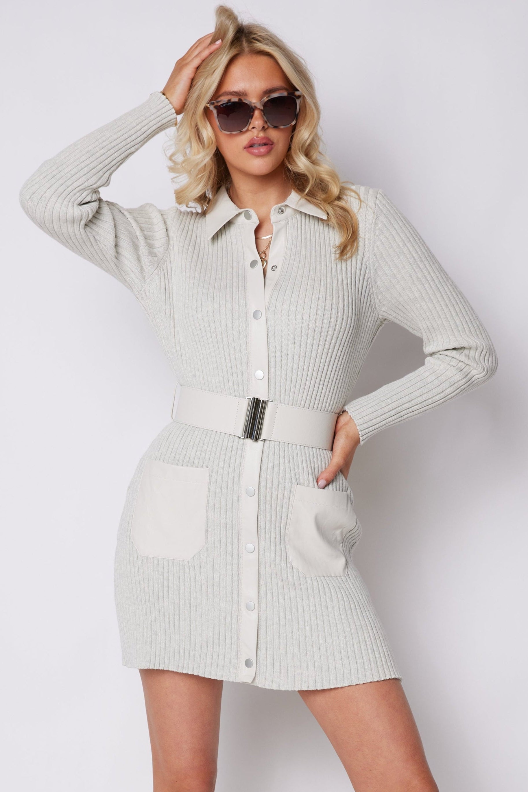 Dawn Belted Rib Knit Sweater Dress