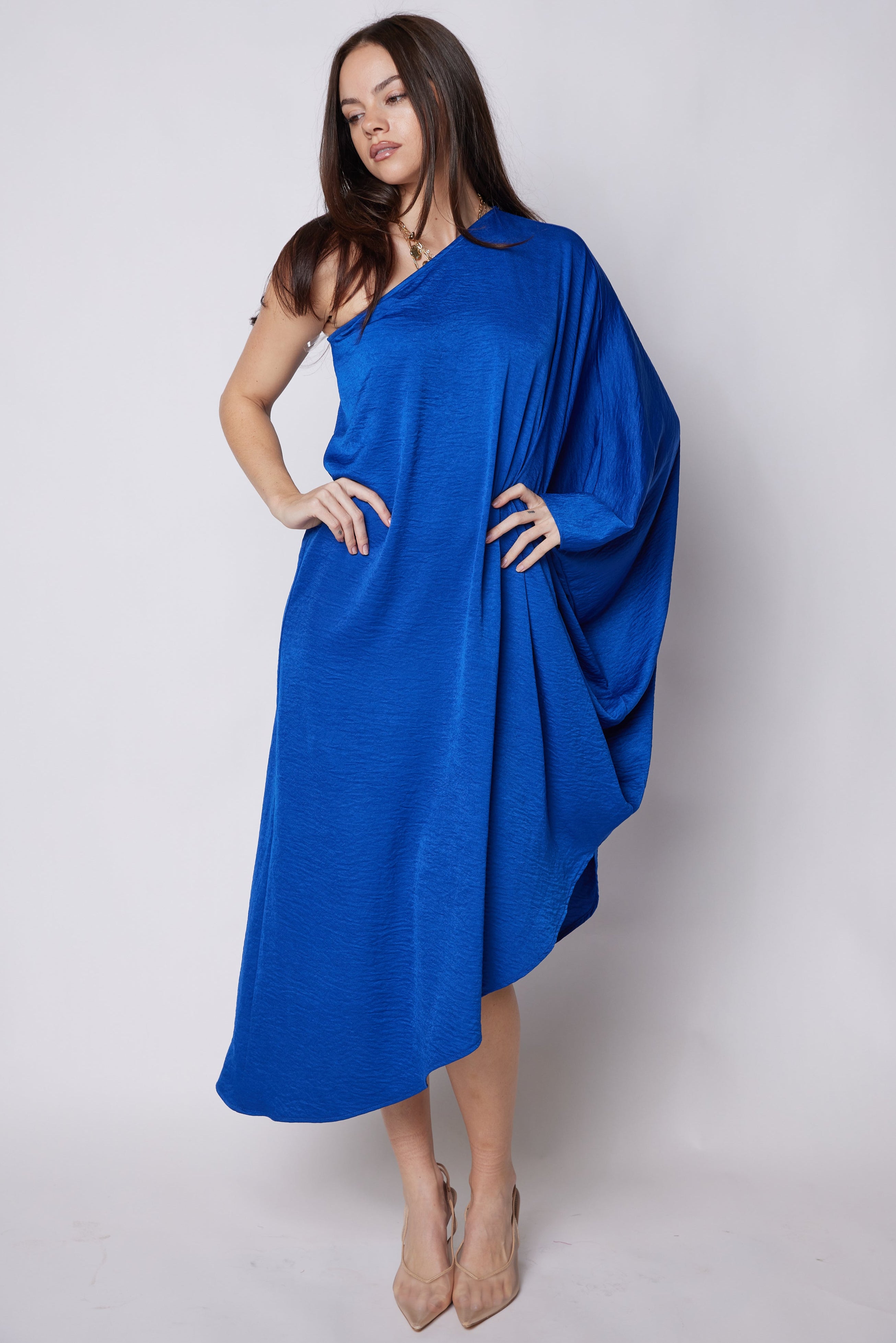 Emmaline One Shoulder Asymmetrical Midi Dress