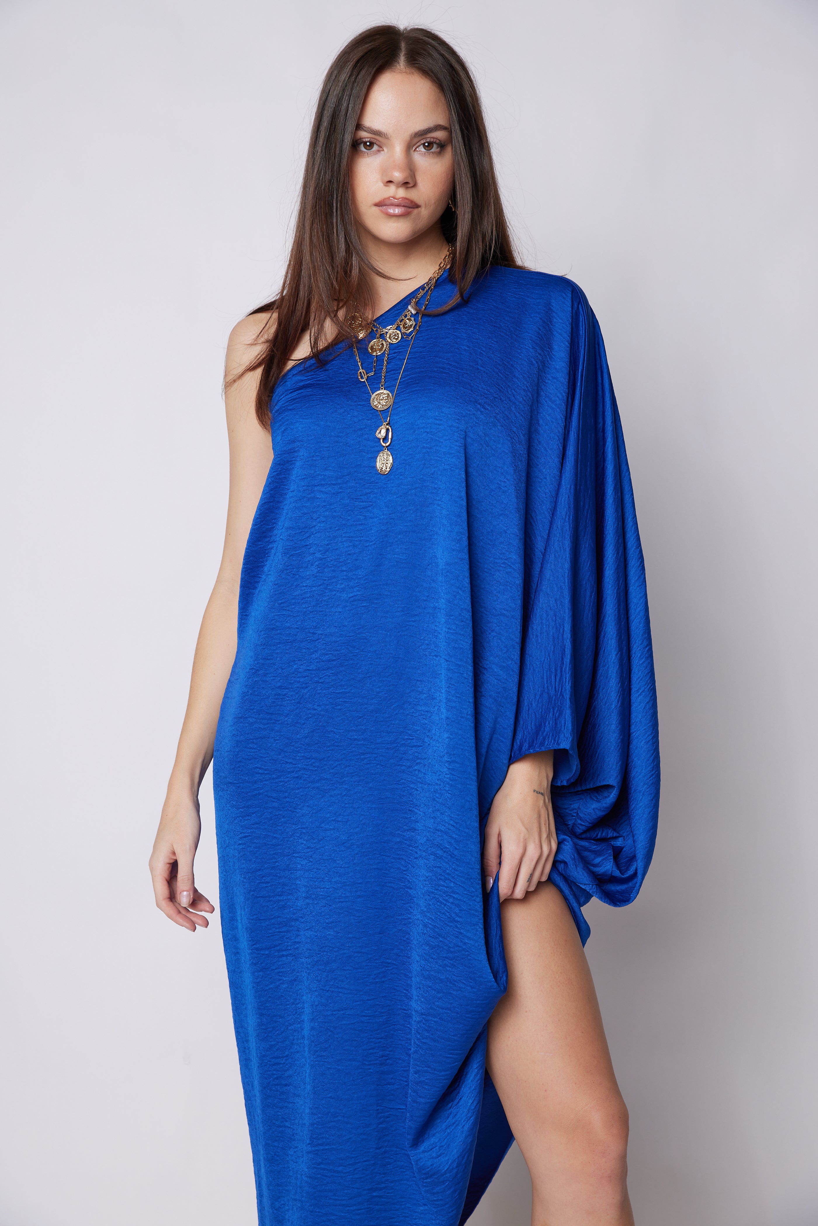 Emmaline One Shoulder Asymmetrical Midi Dress