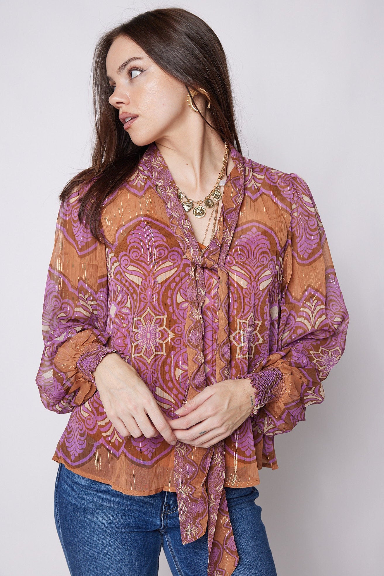 SALE - Paige Printed Tie Neck Blouse
