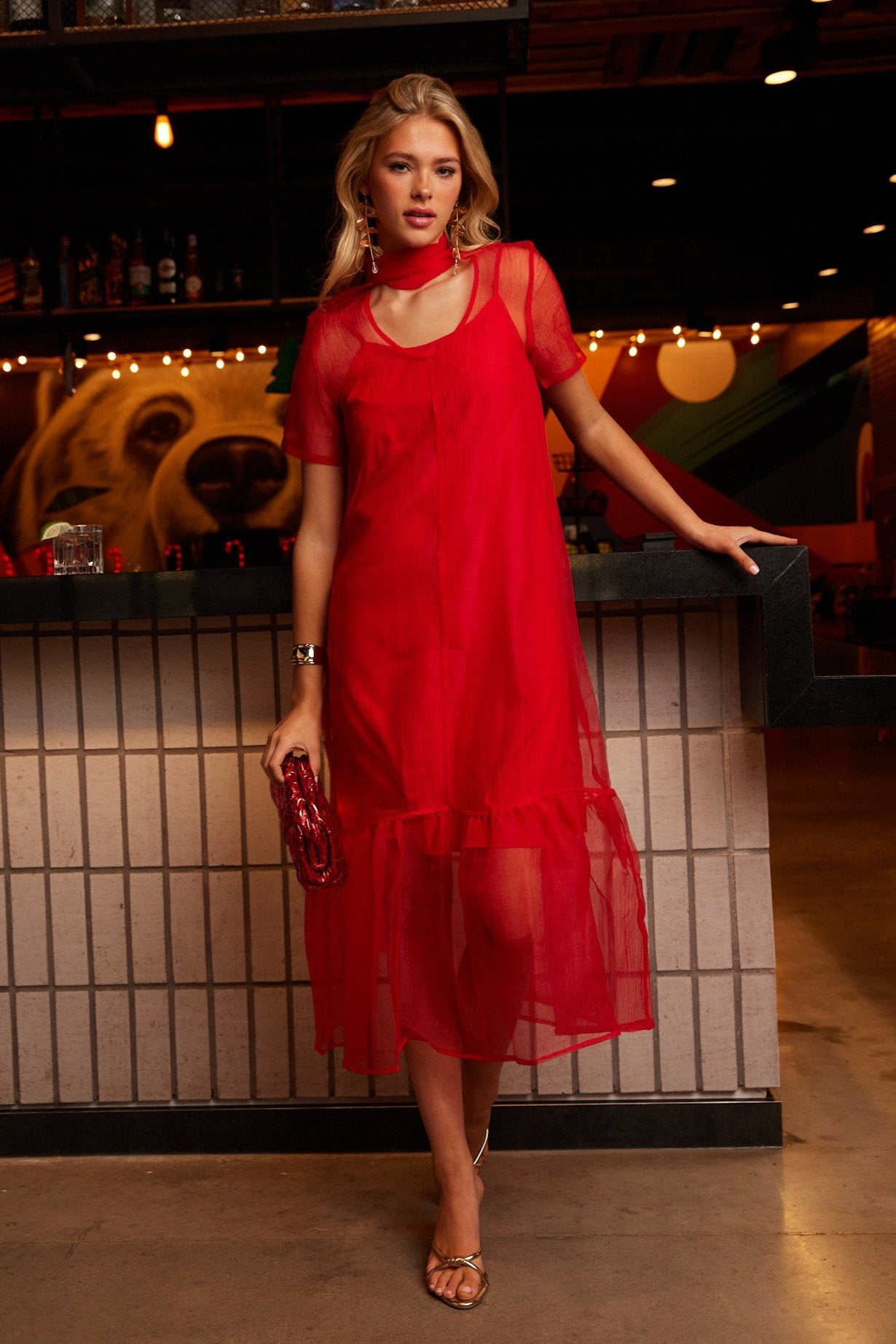 Scarlett Mesh Overlay Maxi Dress
