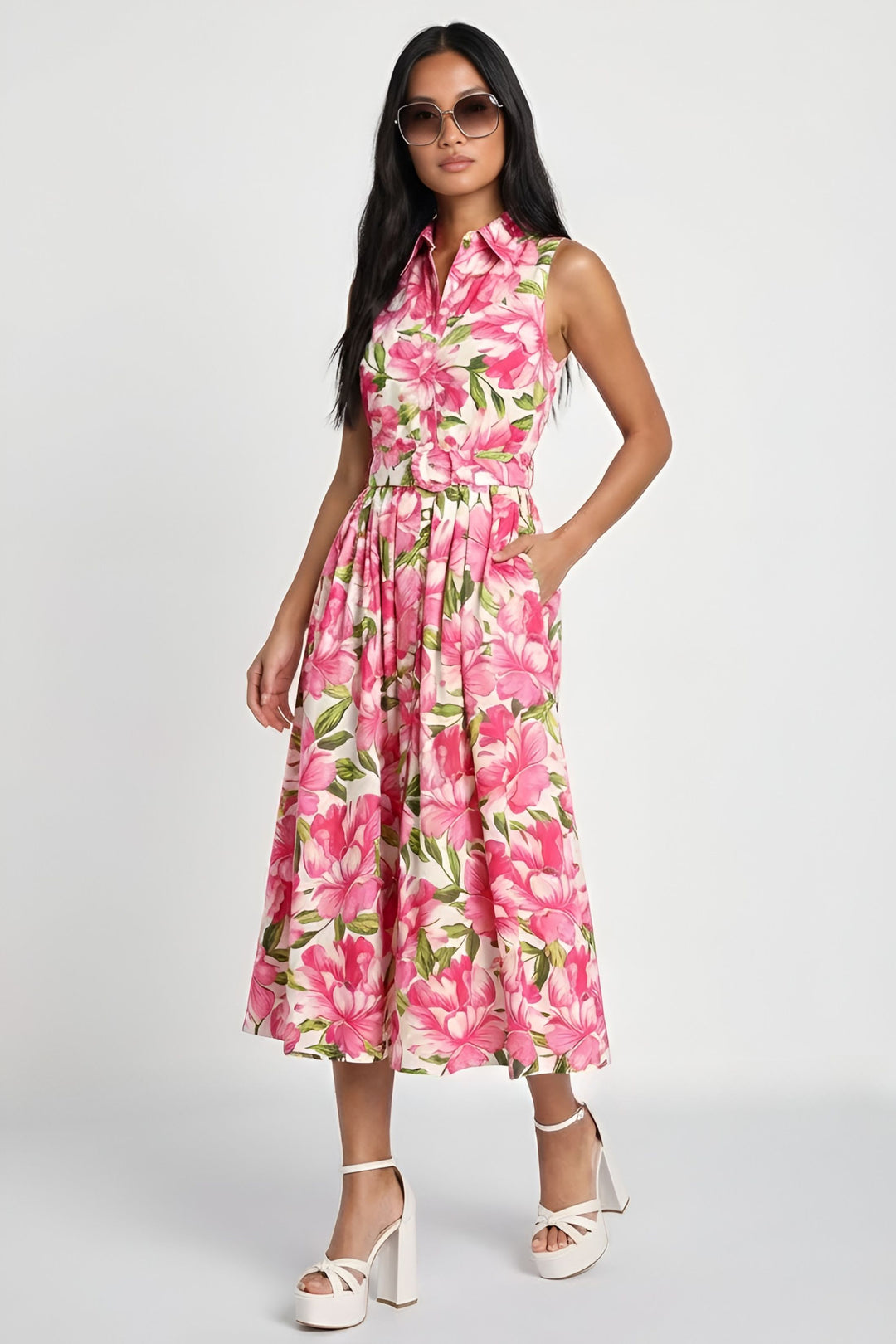 holly midi dress Holly Floral Collared Midi Dress PINK / L