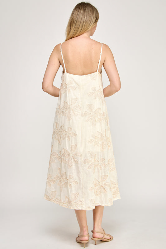 Tilly Floral Embroidery Sleeveless Midi Dress