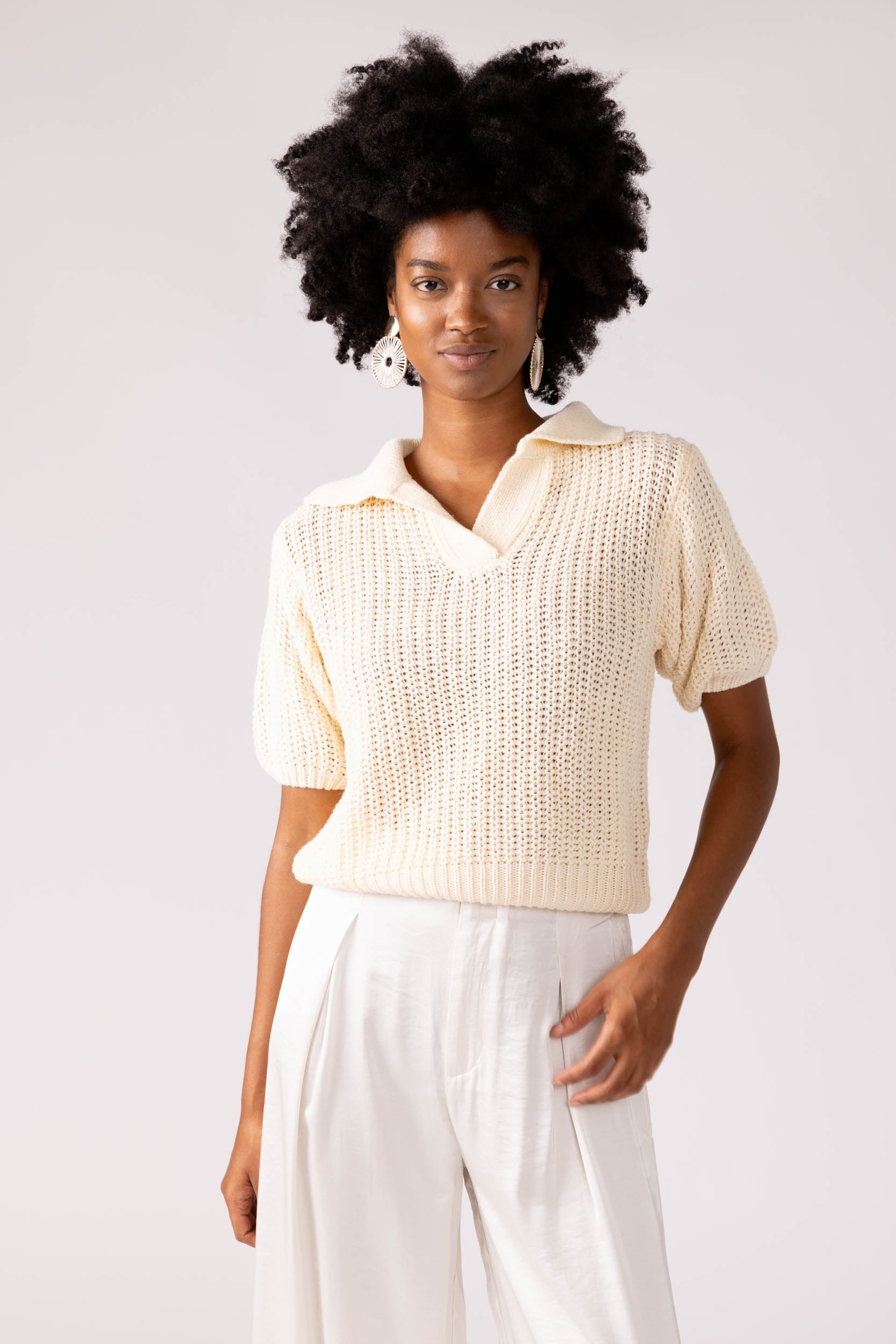 Kit Open Knit Collared Sweater - fab'rik