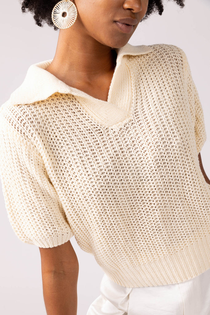 Kit Open Knit Collared Sweater - fab'rik
