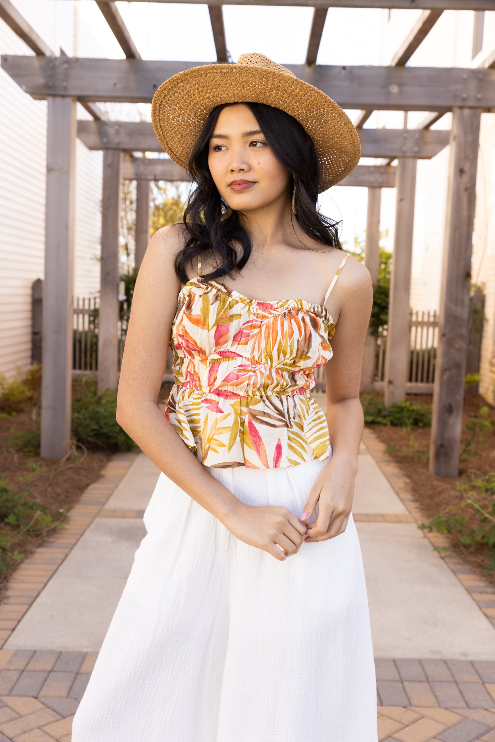 Catarina Tropical Floral Ruched Cami - fab'rik