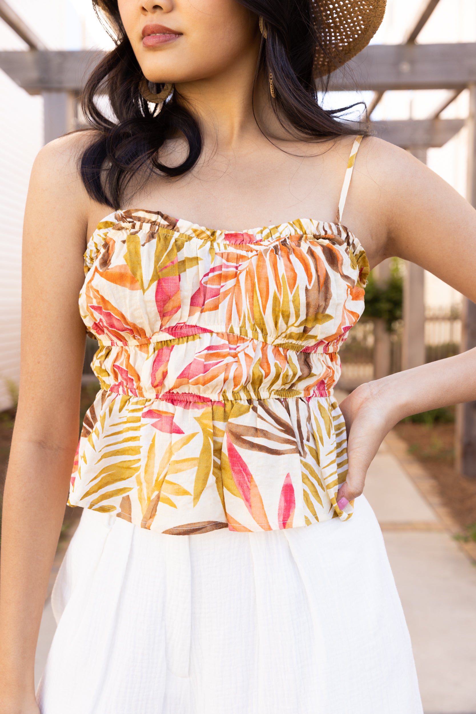 Catarina Tropical Floral Ruched Cami - fab'rik