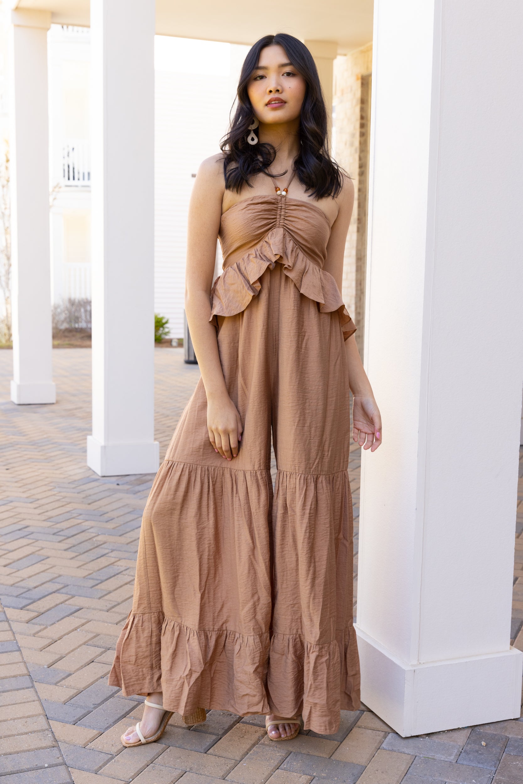 Garza Beaded Drawstring Ruffle Jumpsuit - fab'rik
