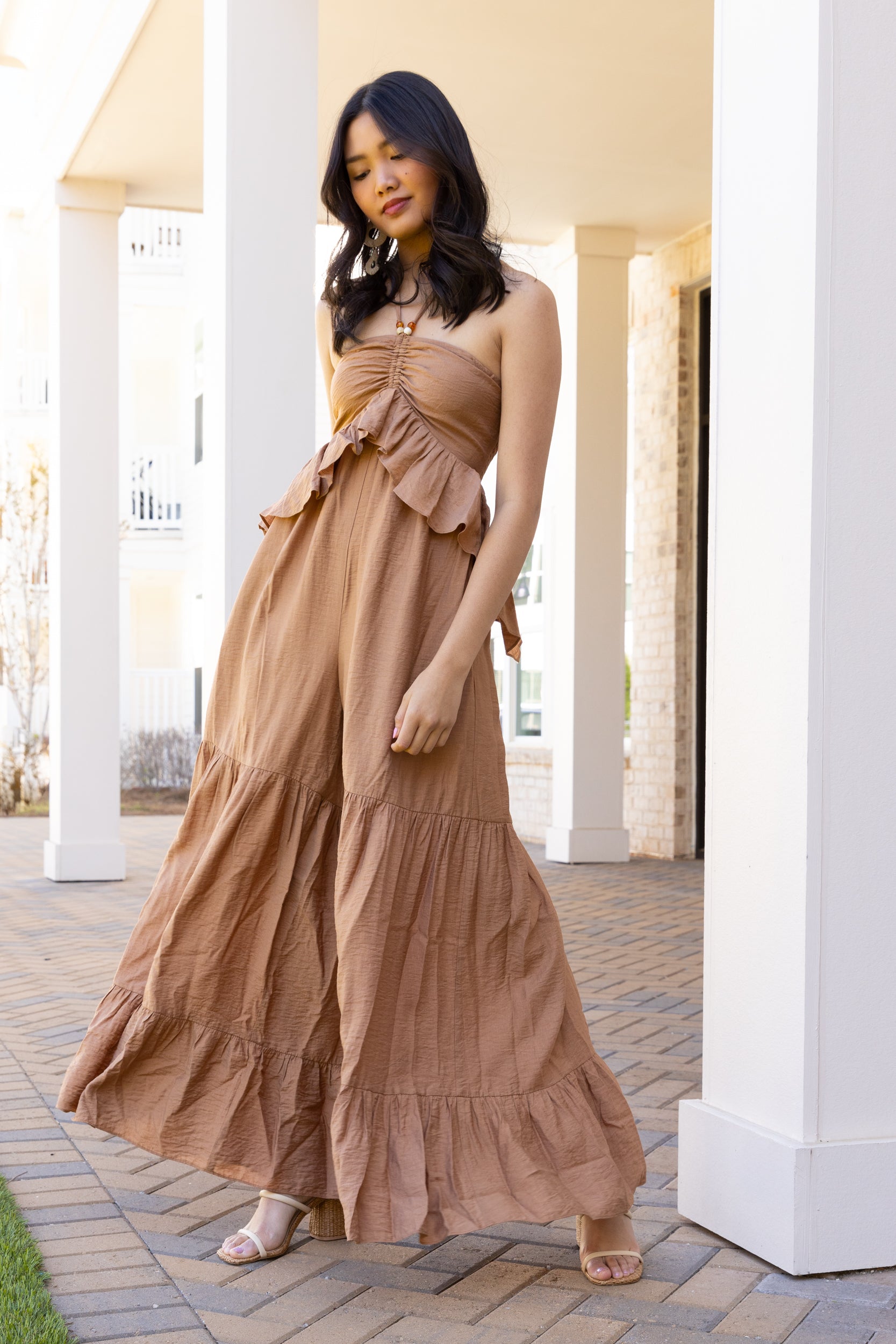 Garza Beaded Drawstring Ruffle Jumpsuit - fab'rik