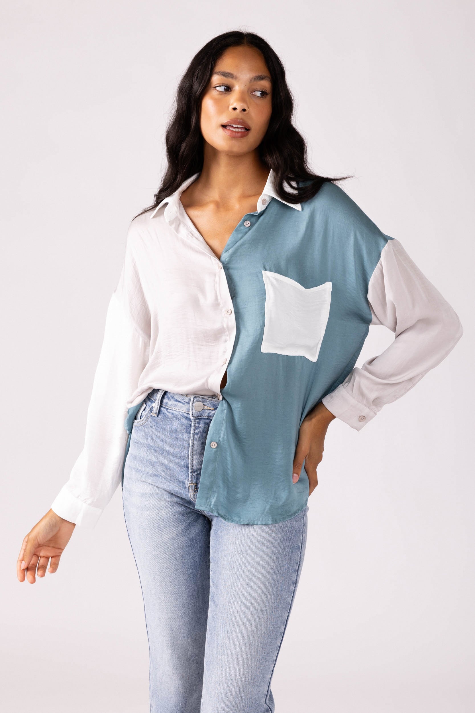 Alivia Colorblock Button Down Top - fab'rik
