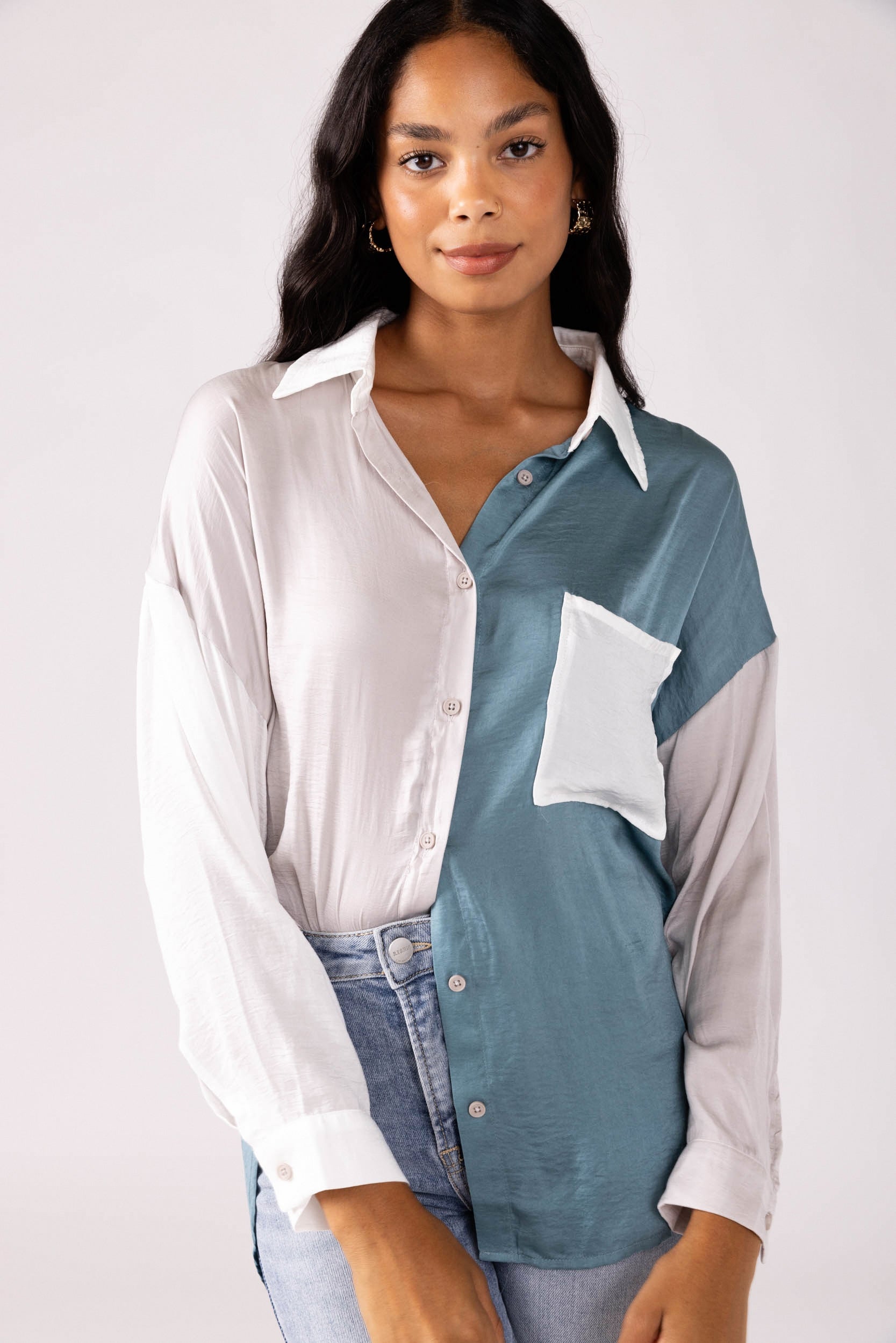 Alivia Colorblock Button Down Top - fab'rik