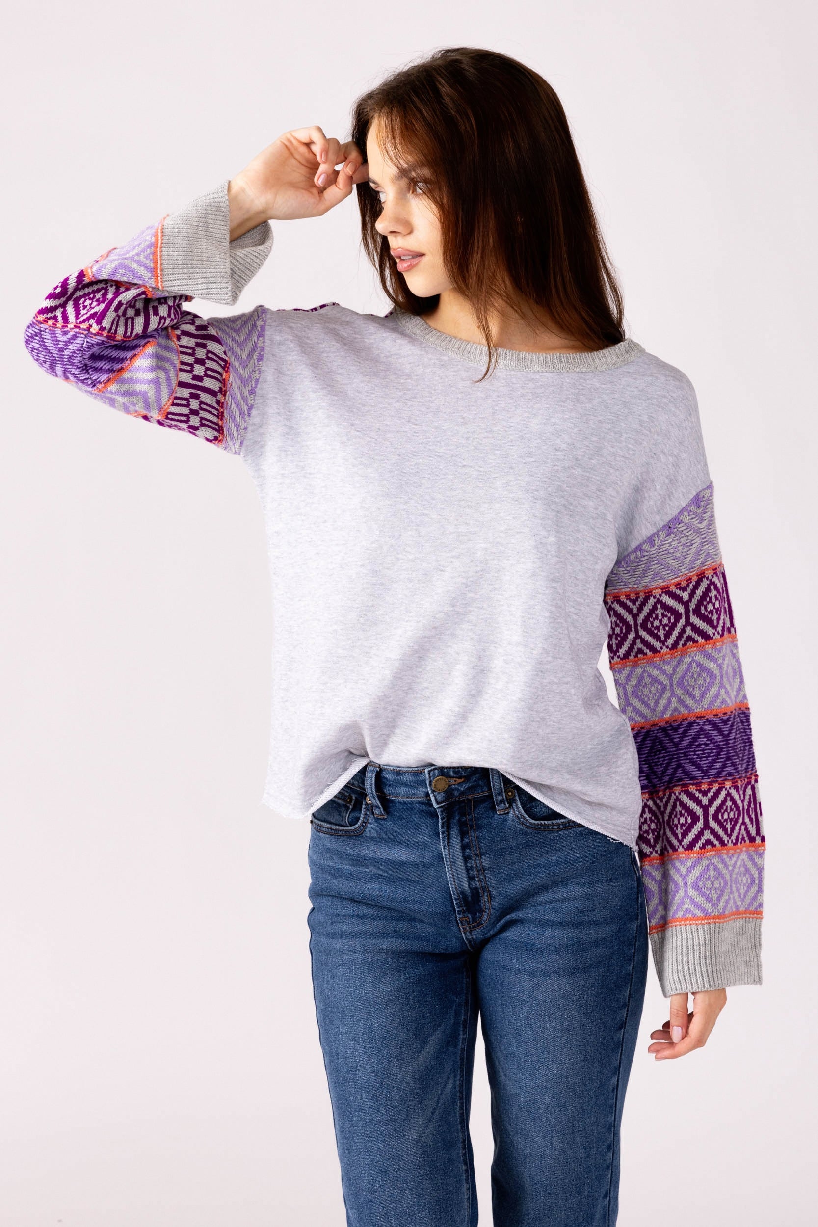 Janine Patterned Sleeve Sweatshirt - fab'rik