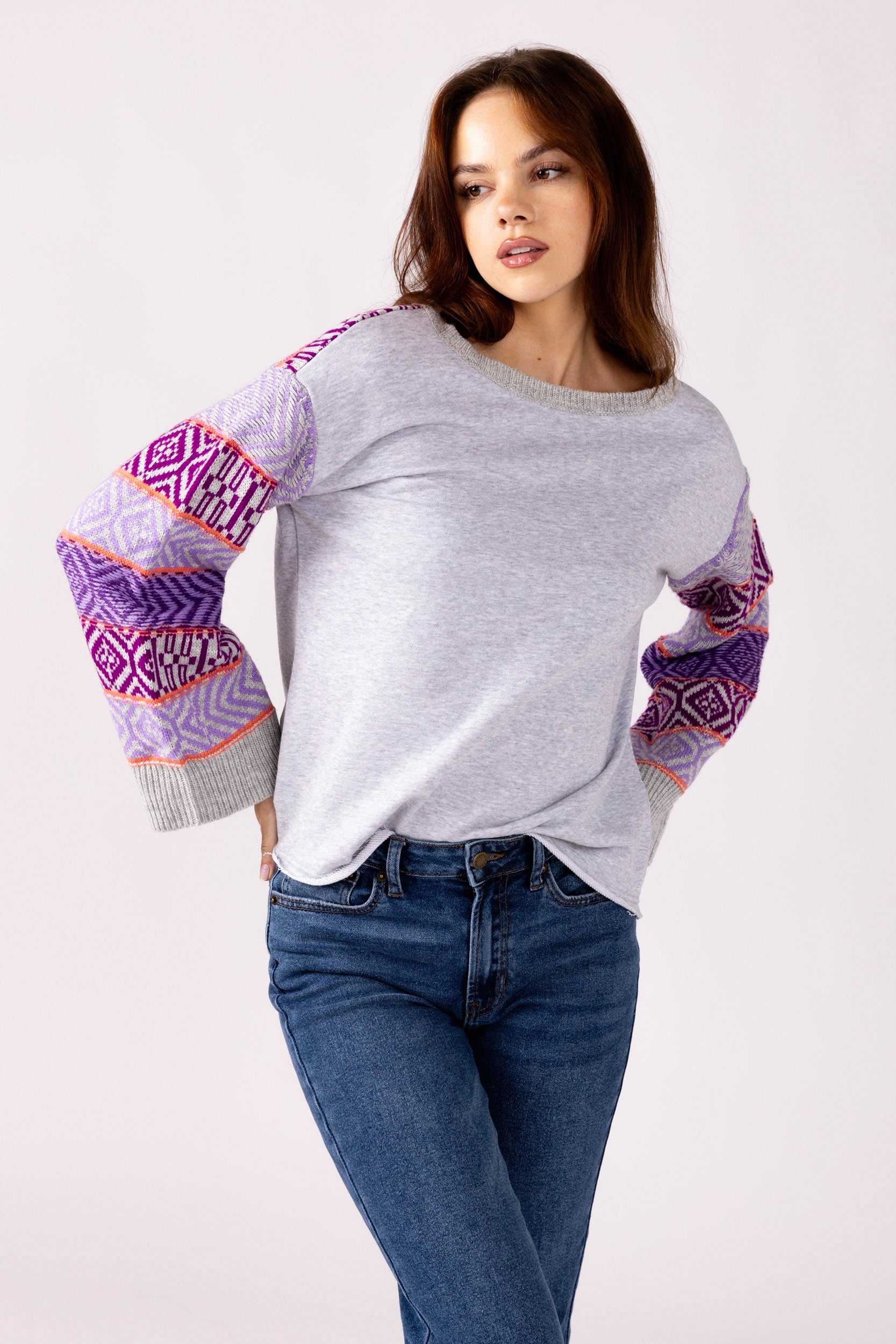 Janine Patterned Sleeve Sweatshirt - fab'rik