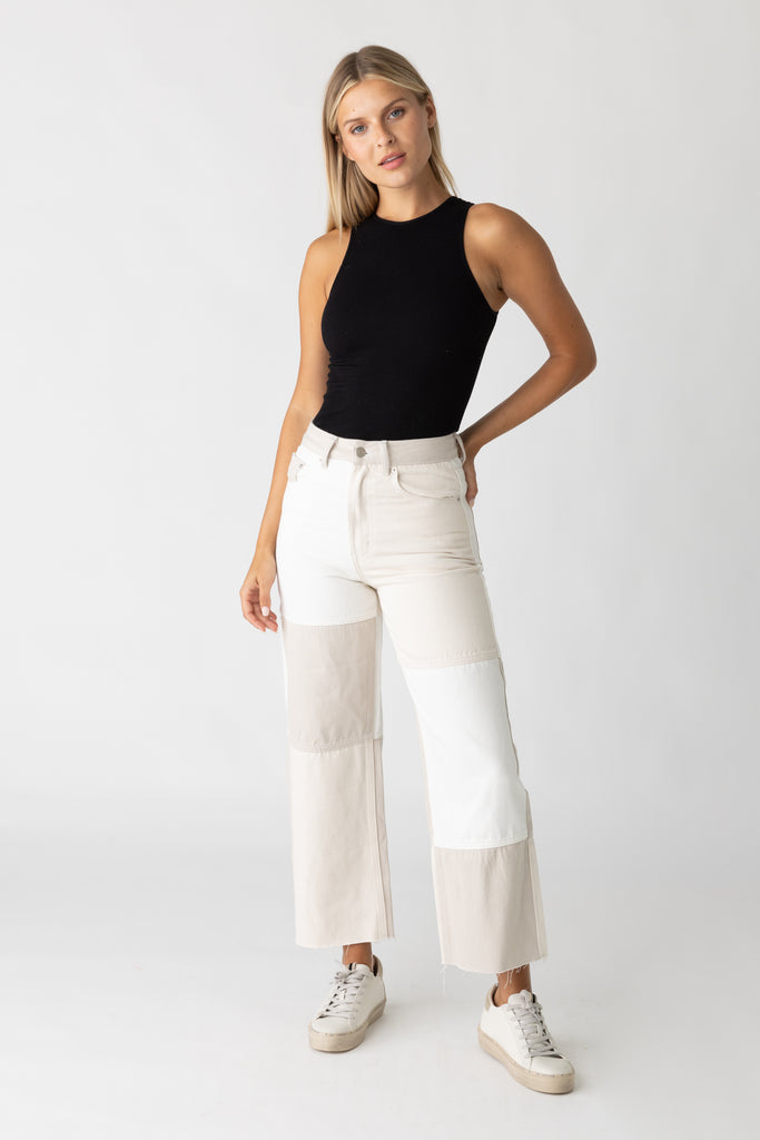 Hattie Wide Leg Patchwork Jeans - fab'rik