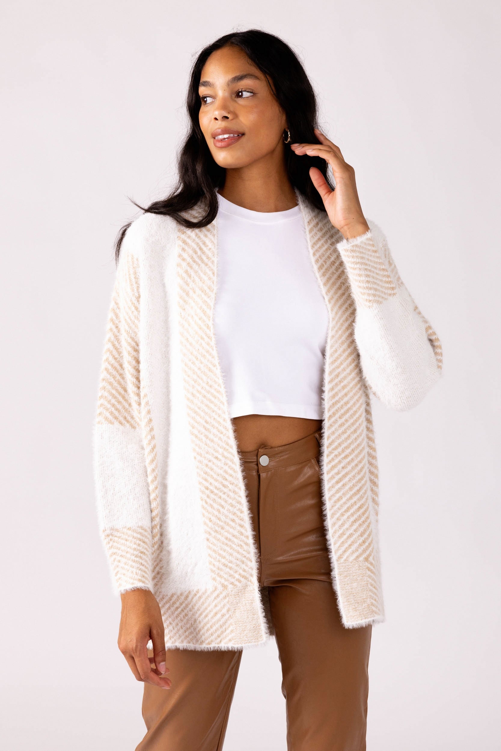 Ella Contrast Stitch Open Cardigan - fab'rik