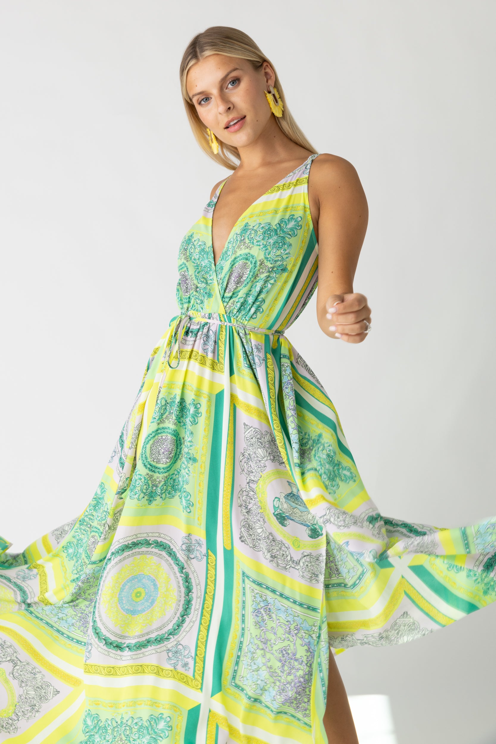 Rose Deep V Tie Front Maxi Dress - fab'rik