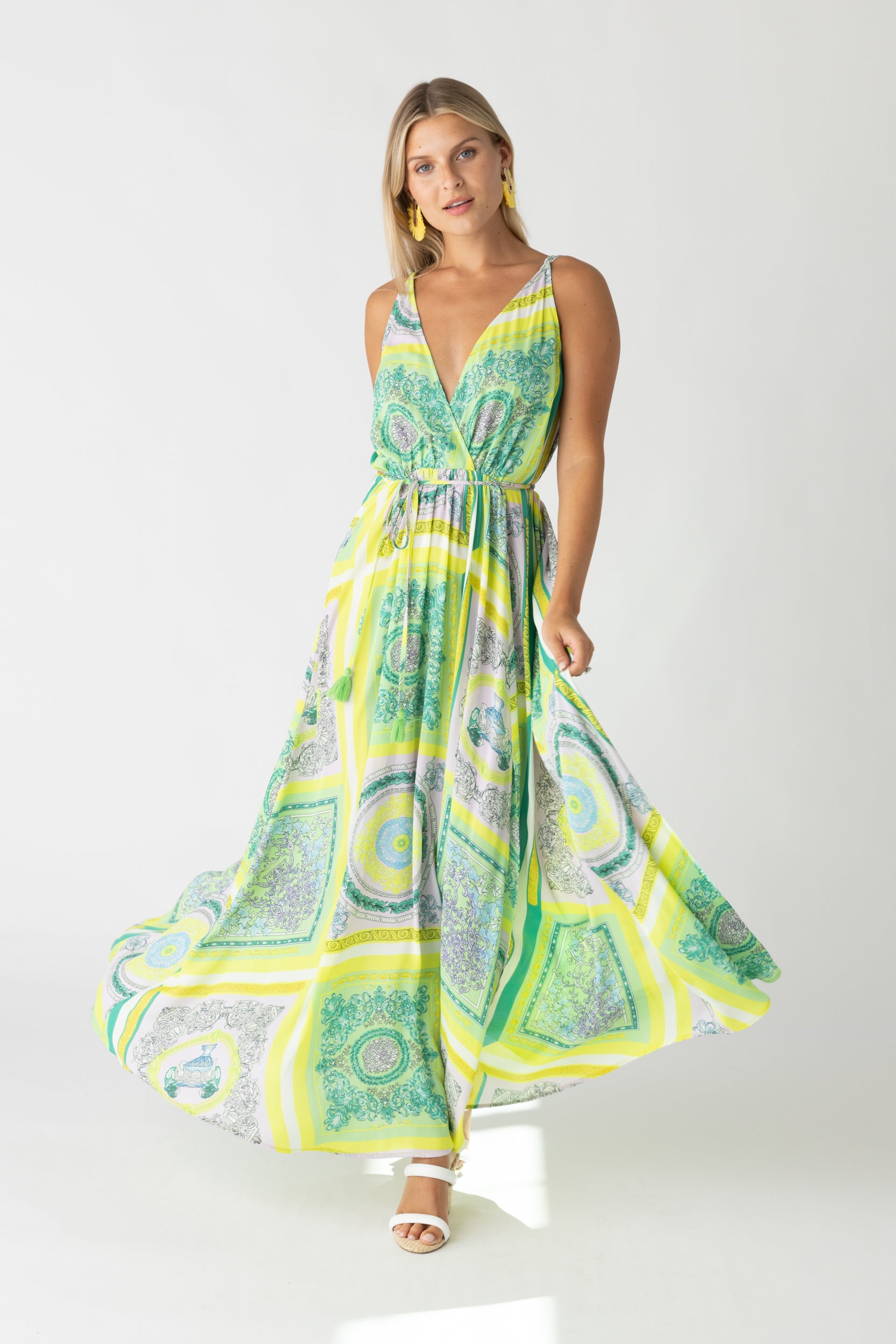 Rose Deep V Tie Front Maxi Dress - fab'rik