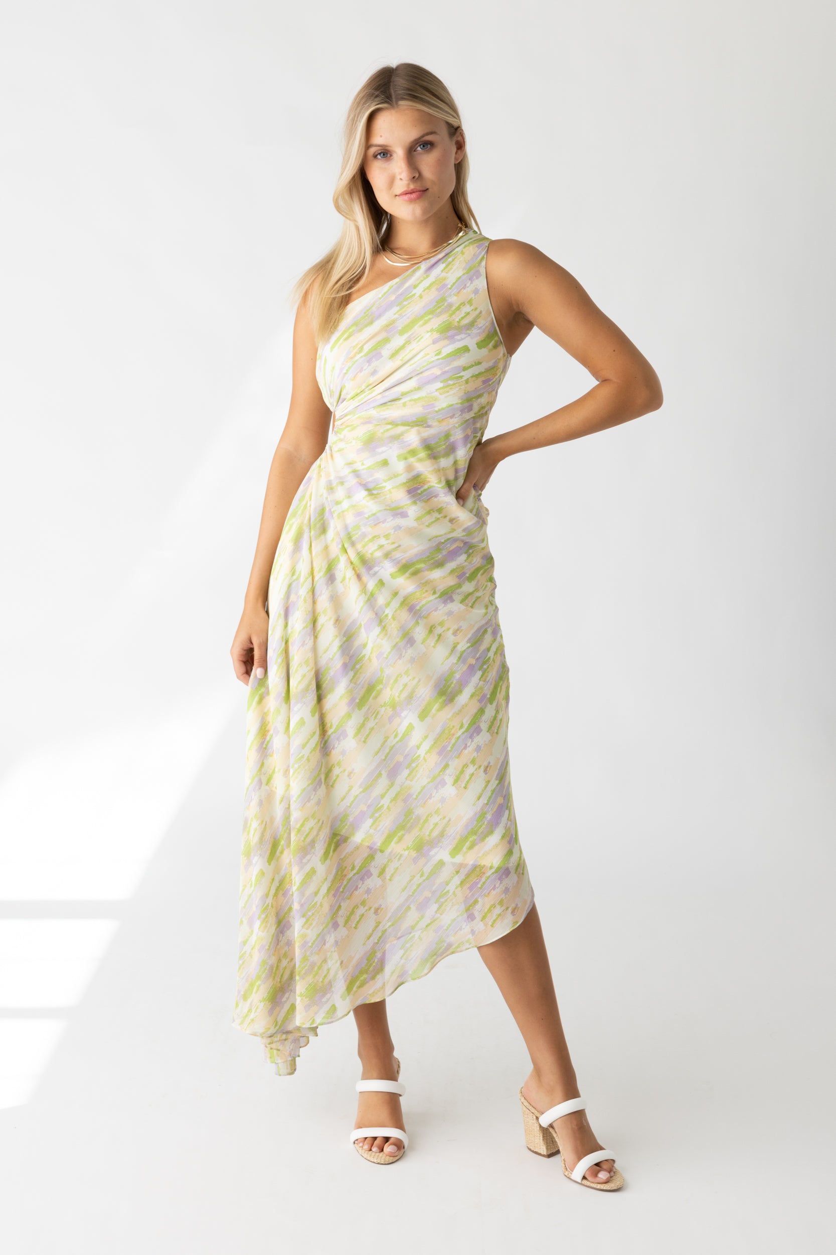 Flora Asymmetrical One Shoulder Pleated Maxi Dress - fab'rik