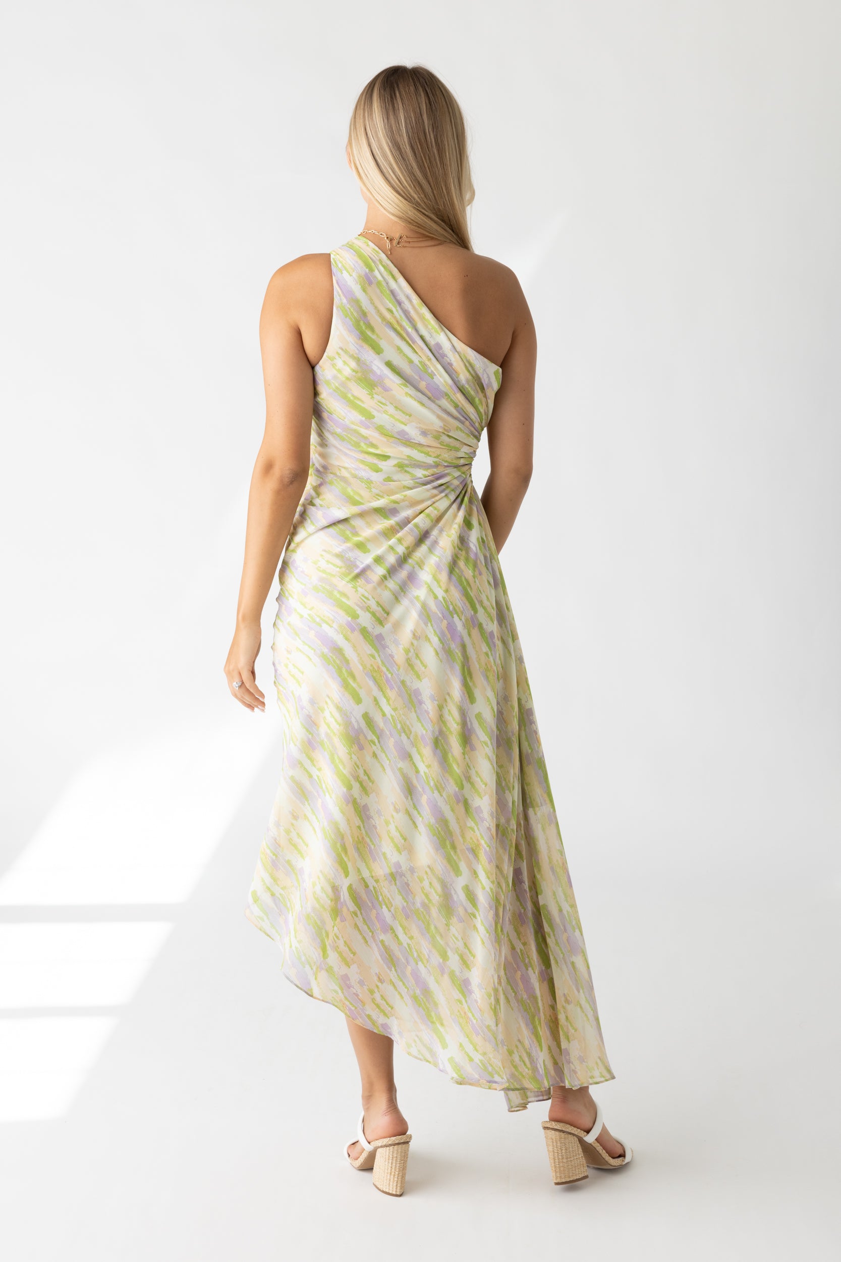 Flora Asymmetrical One Shoulder Pleated Maxi Dress - fab'rik