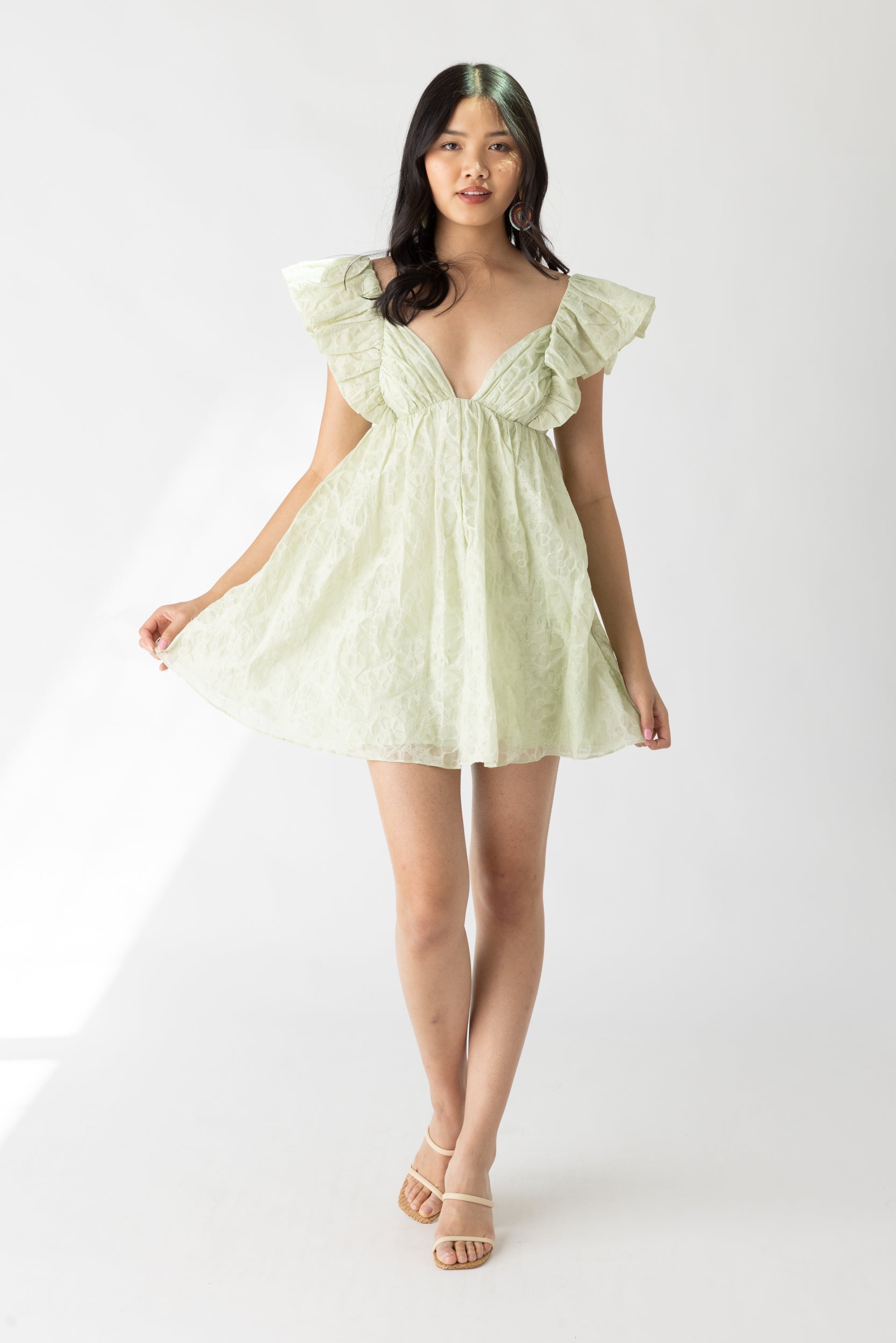 Aurora Printed Flutter Sleeve Mini Dress - fab'rik