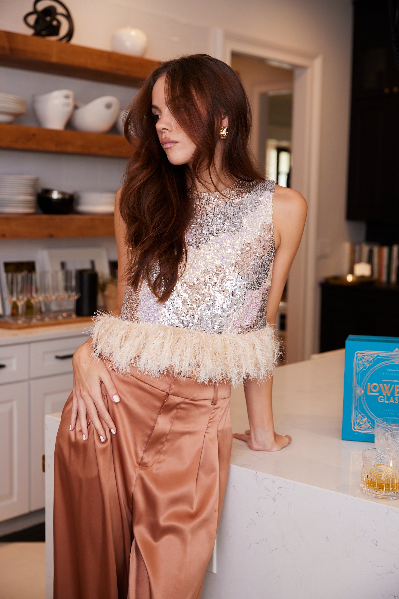 Leona Feather Trim Sequin Top - fab'rik