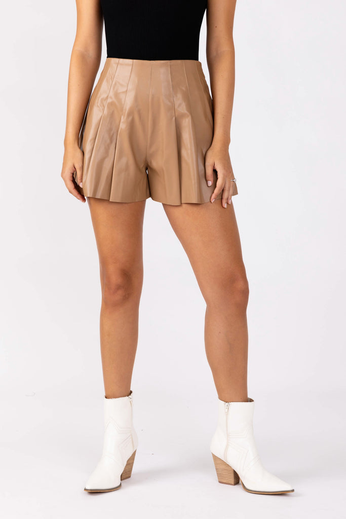 Sylvia Vegan Leather Pleated Shorts - fab'rik