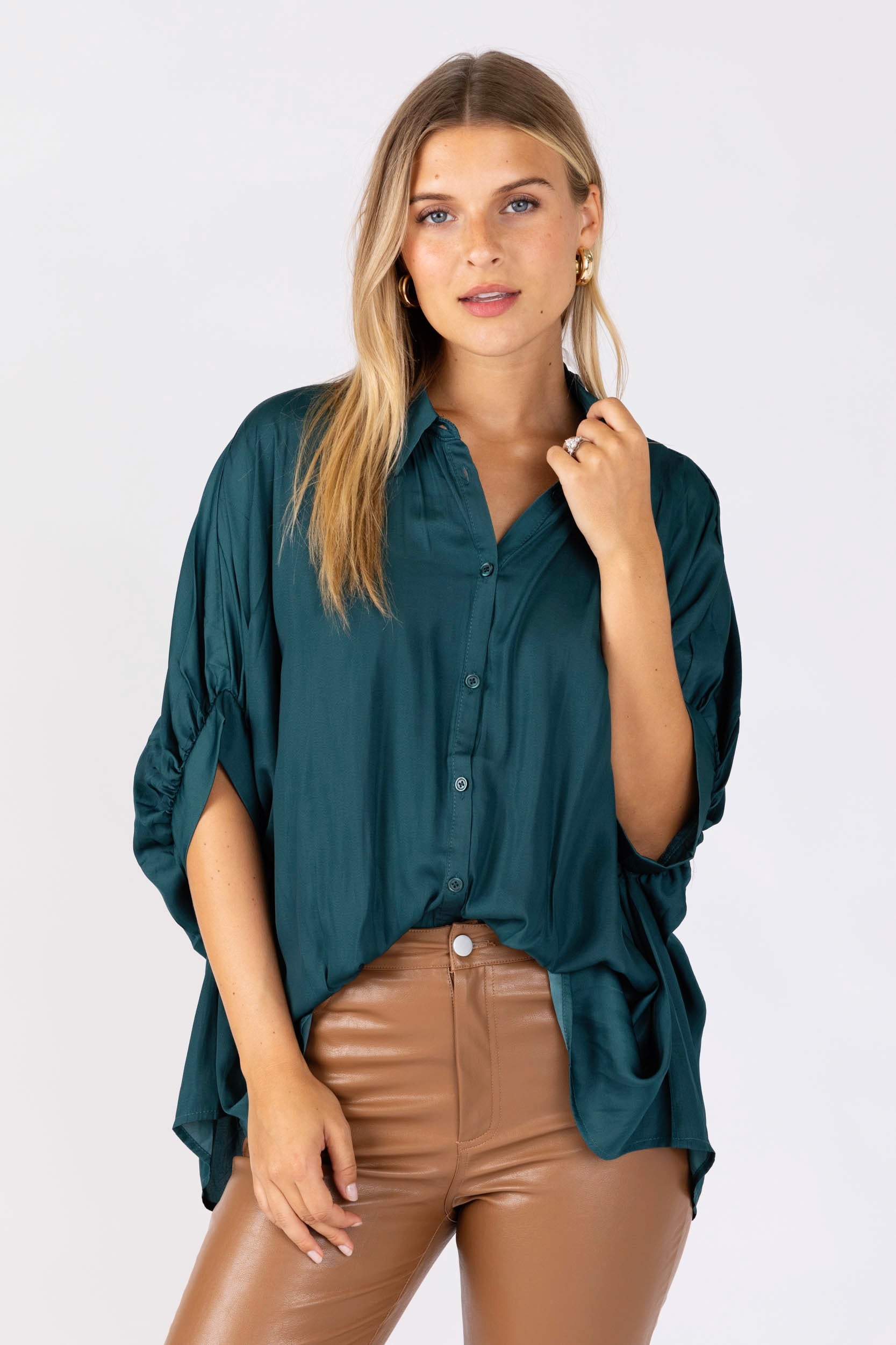 Jessie Boxy Satin Button Down Top - fab'rik