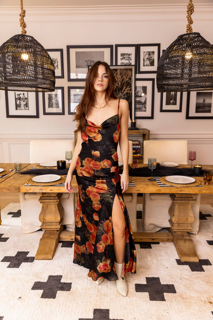 Victoria Floral Cowl Neck Maxi Dress - fab'rik