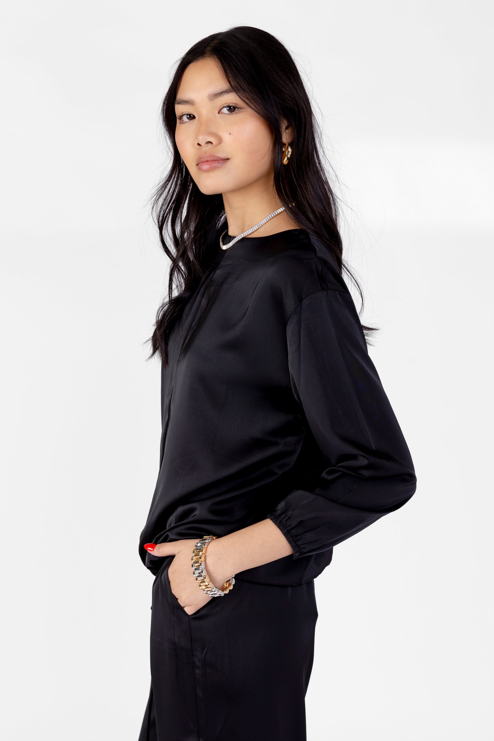 Lila Satin Loose Fit Top - fab'rik