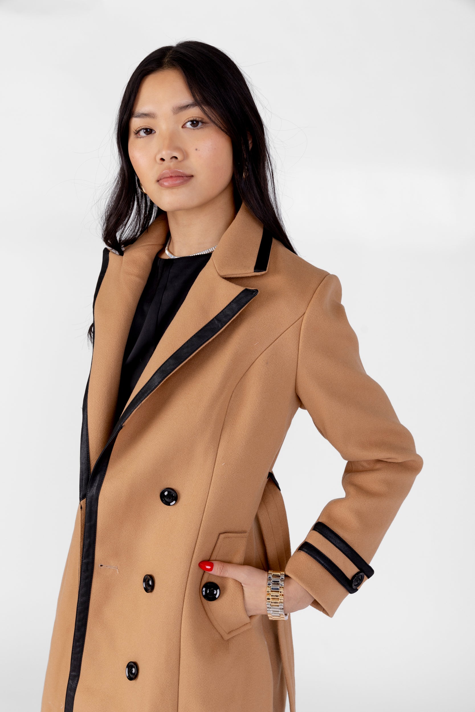 Reggie Leather Trimmed Belted Coat - fab'rik