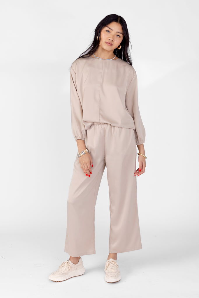 Lila Satin Loose Fit Pants - fab'rik