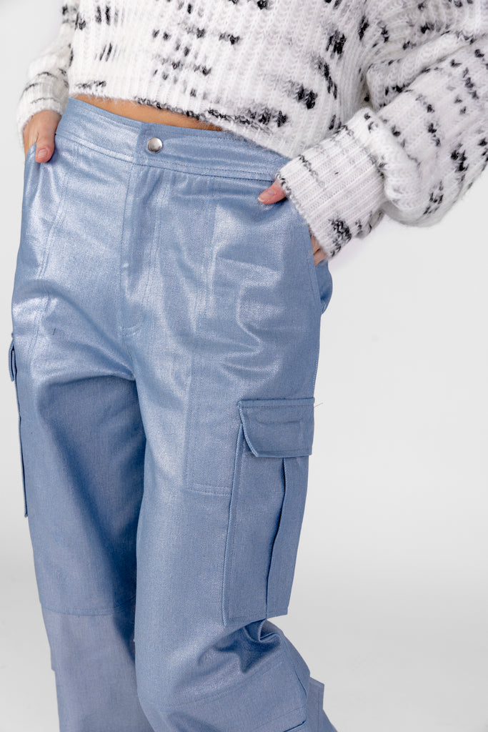 Bonnie Mid Rise Cargo Lurex Wide Pants - fab'rik