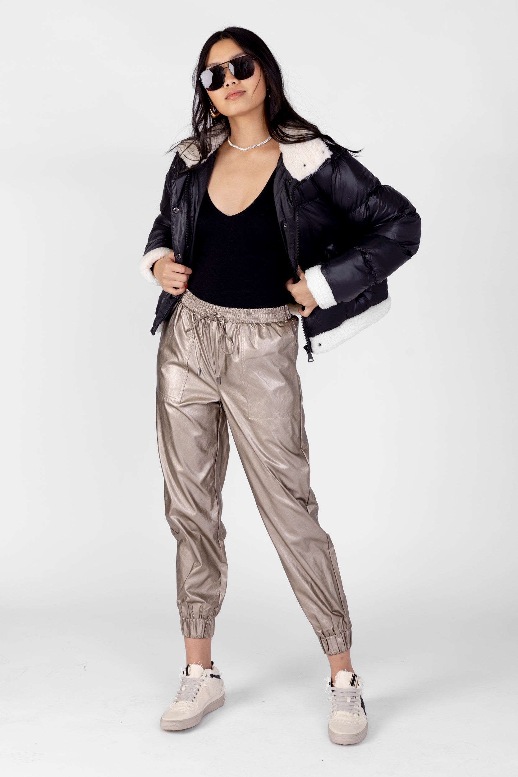 Zaina Smocked Waist Leather Jogger - fab'rik