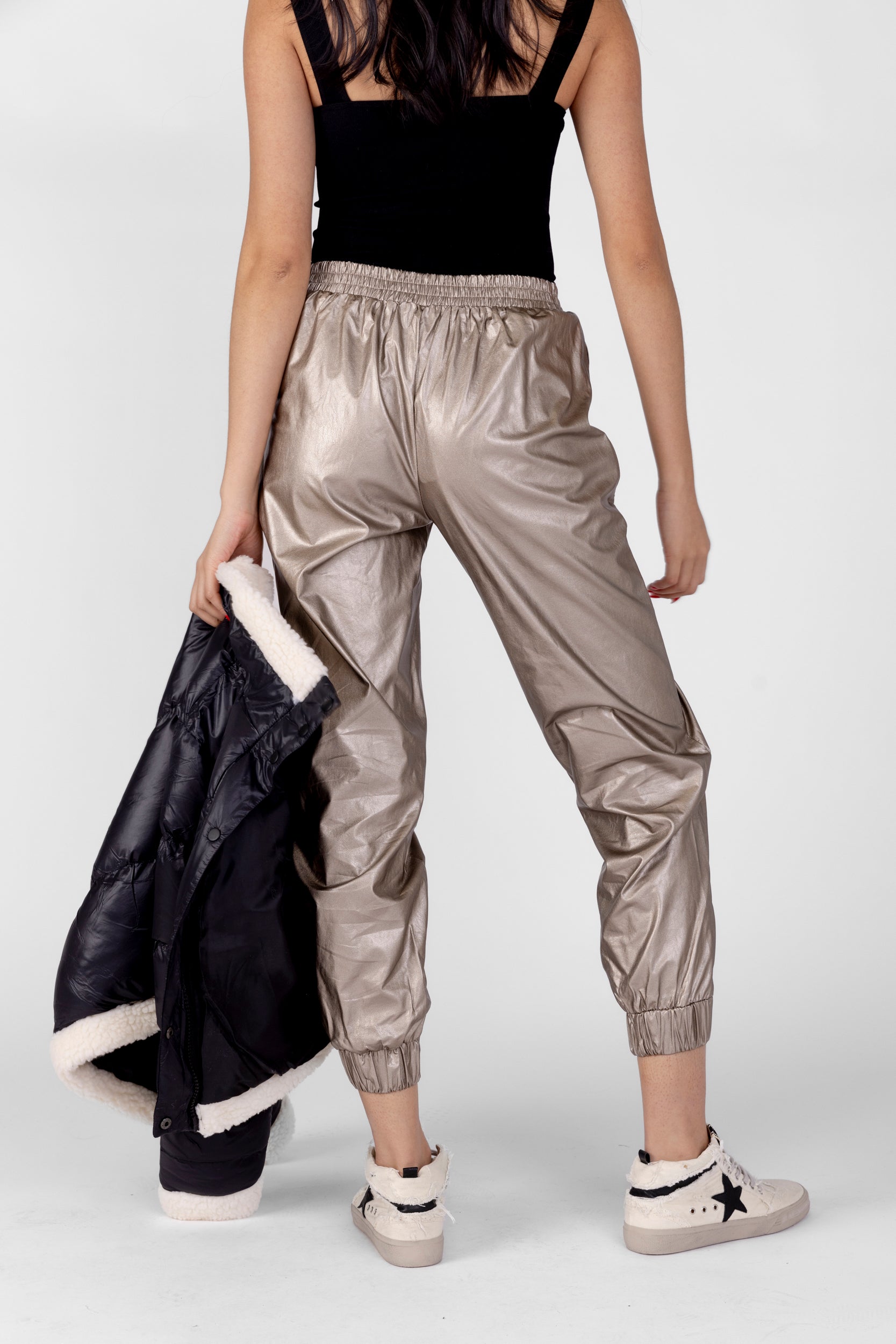 Zaina Smocked Waist Leather Jogger - fab'rik
