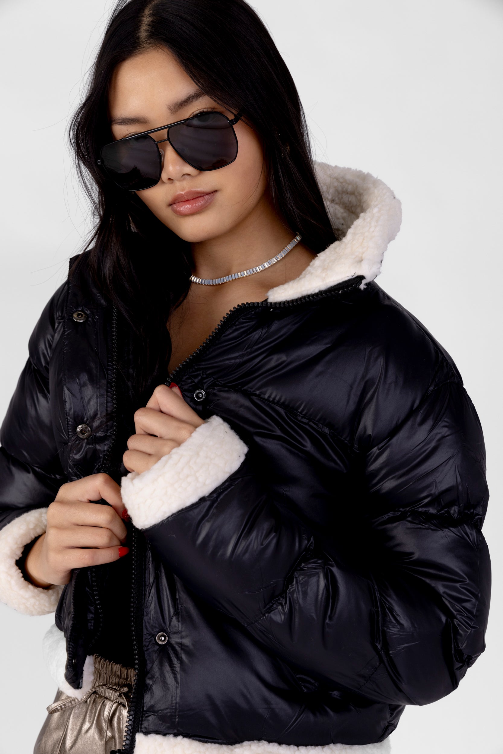 Jessi Sherpa Trimmed Puffer Jacket - fab'rik