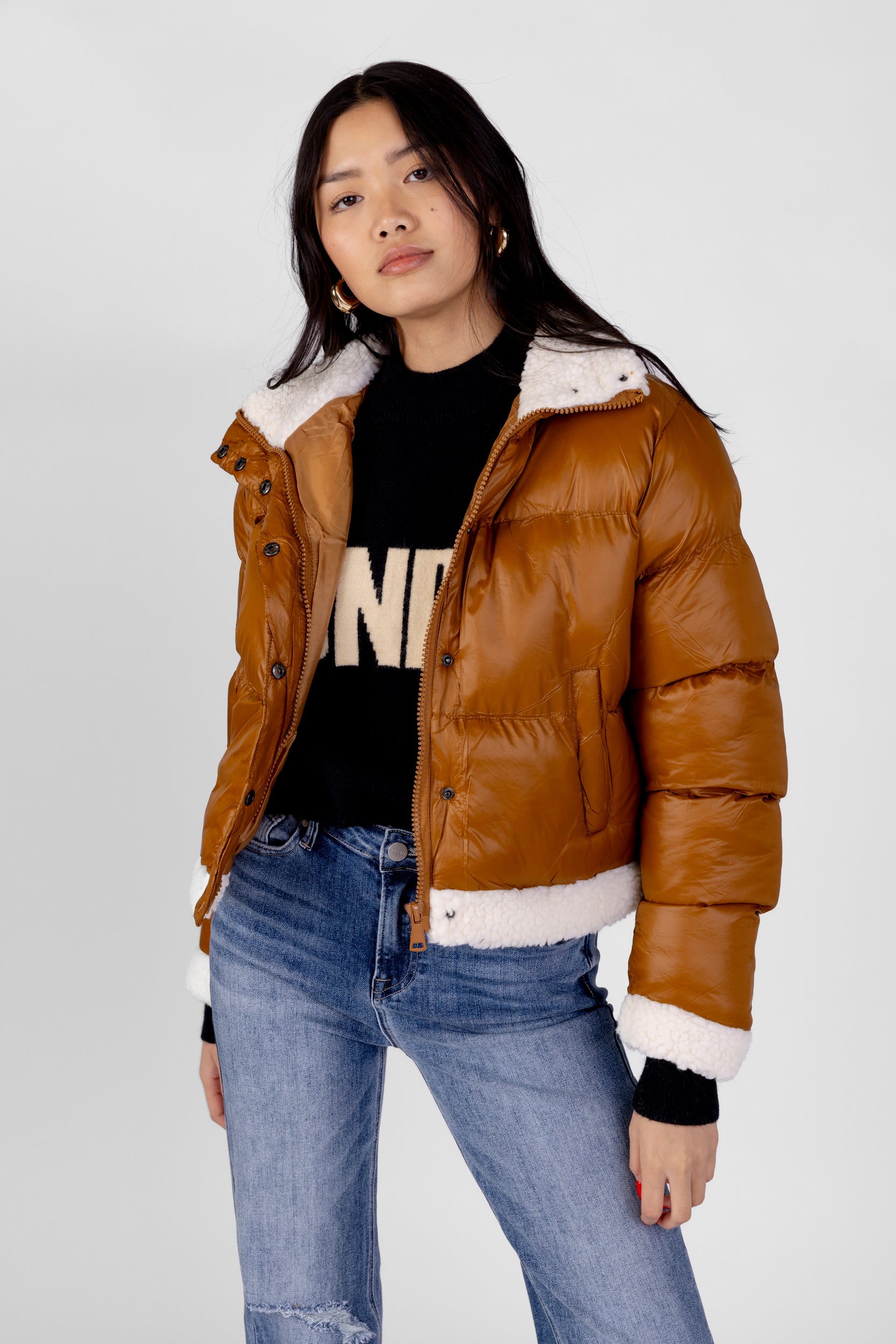 Jessi Sherpa Trimmed Puffer Jacket - fab'rik