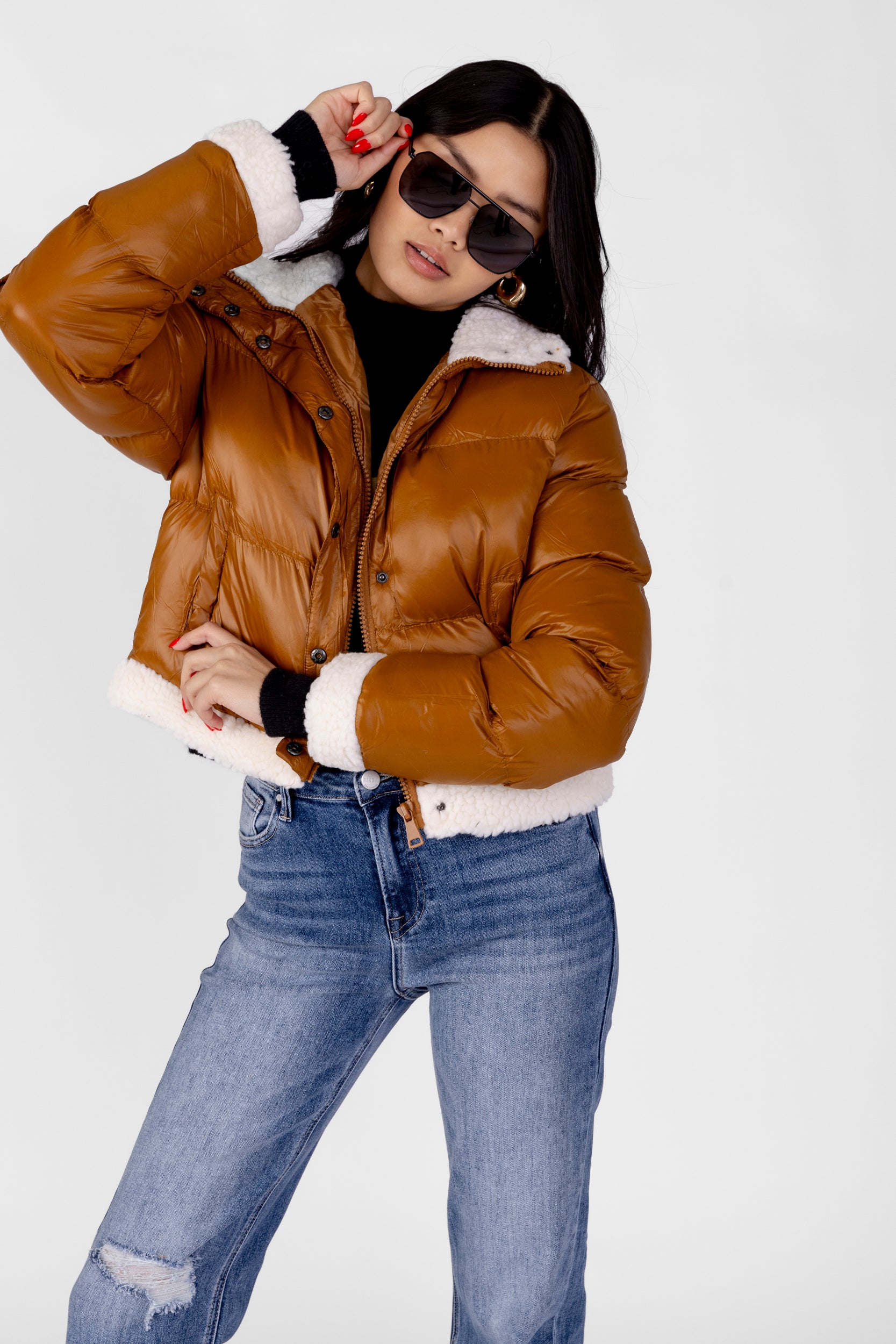 Jessi Sherpa Trimmed Puffer Jacket - fab'rik
