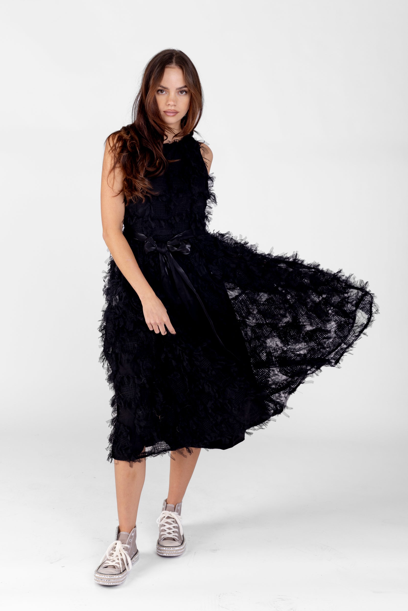 Rose Mesh Sleeveless Midi Dress - fab'rik